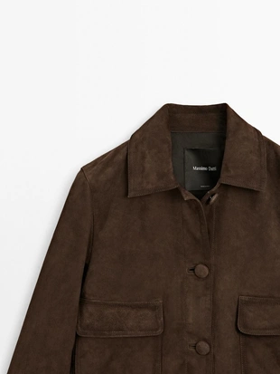 Укороченная куртка из замши с подкладкой из кожи с пуговицами- Заказать в России