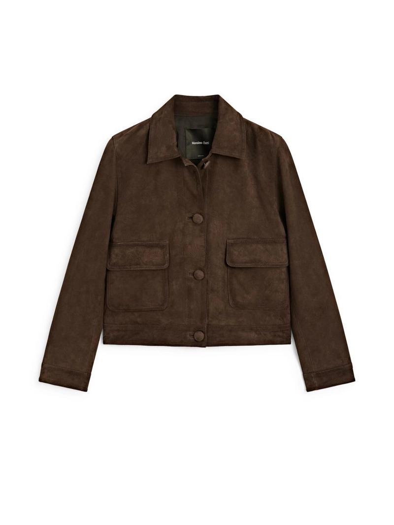 Укороченная куртка из замши с подкладкой из кожи с пуговицами