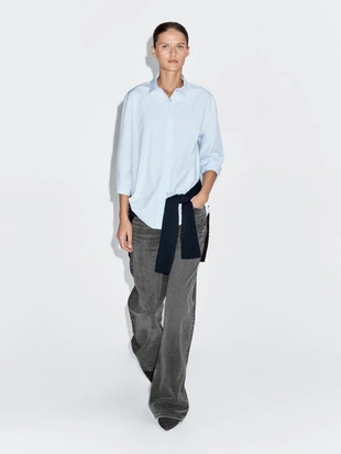 Рубашка из поплина с скрытыми пуговицами- Заказать в России