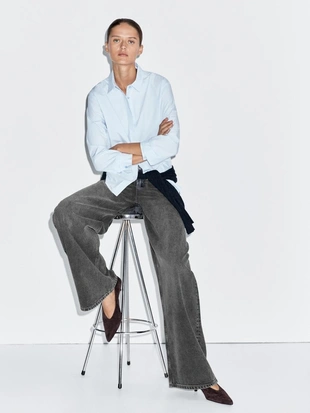 Рубашка из поплина с скрытыми пуговицами- Заказать в России