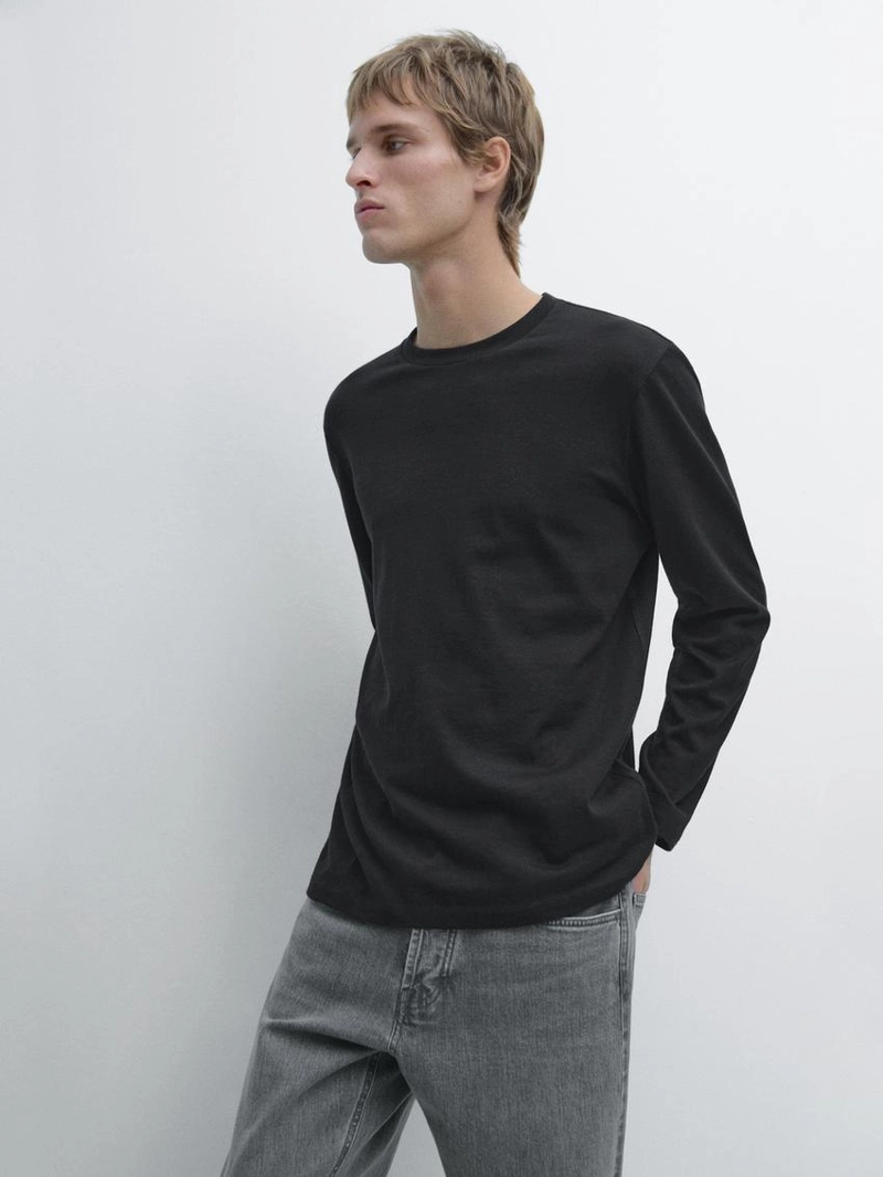 Футболка из хлопково-вискозного трикотажа с длинным рукавом