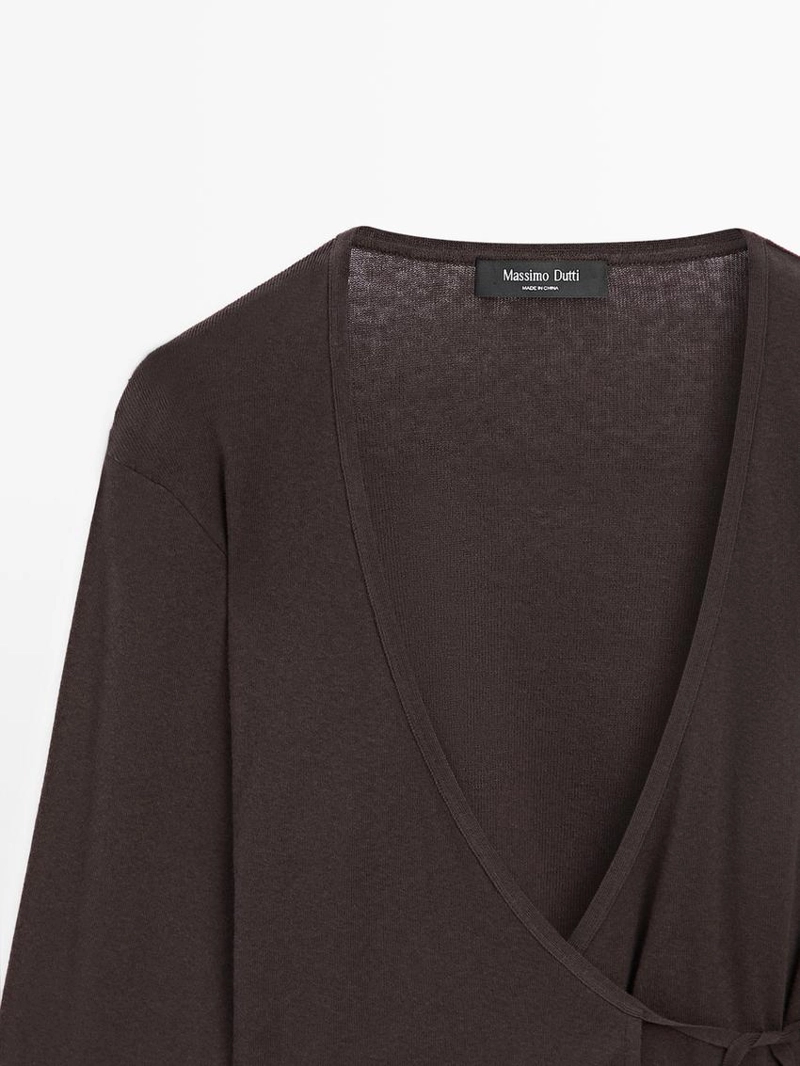 Кардиган из хлопкового микса с перекрестным узором