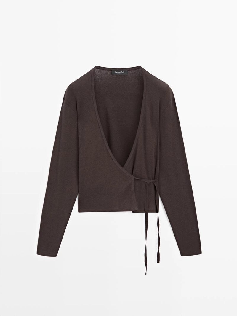 Кардиган из хлопкового микса с перекрестным узором