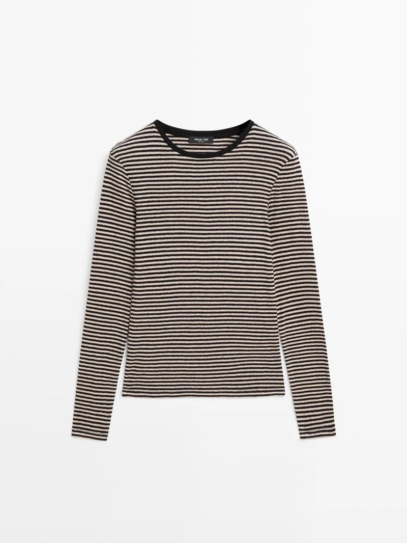 Футболка из хлопкового микса в полоску с длинным рукавом