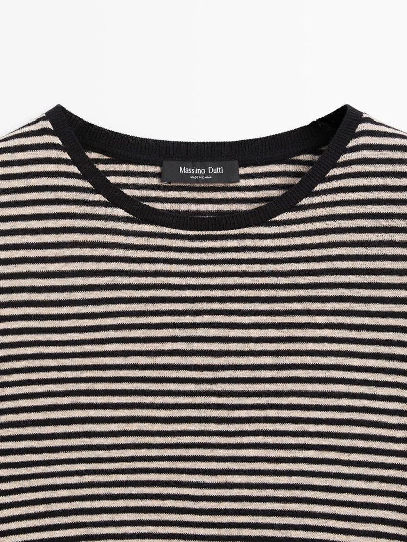 Футболка из хлопкового микса в полоску с длинным рукавом