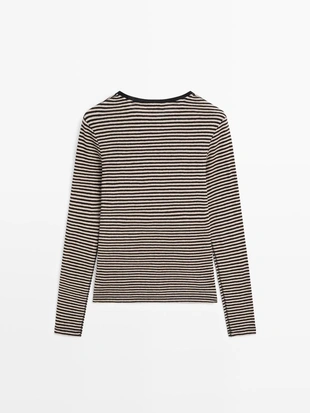 Футболка из хлопкового микса в полоску с длинным рукавом- Заказать в России