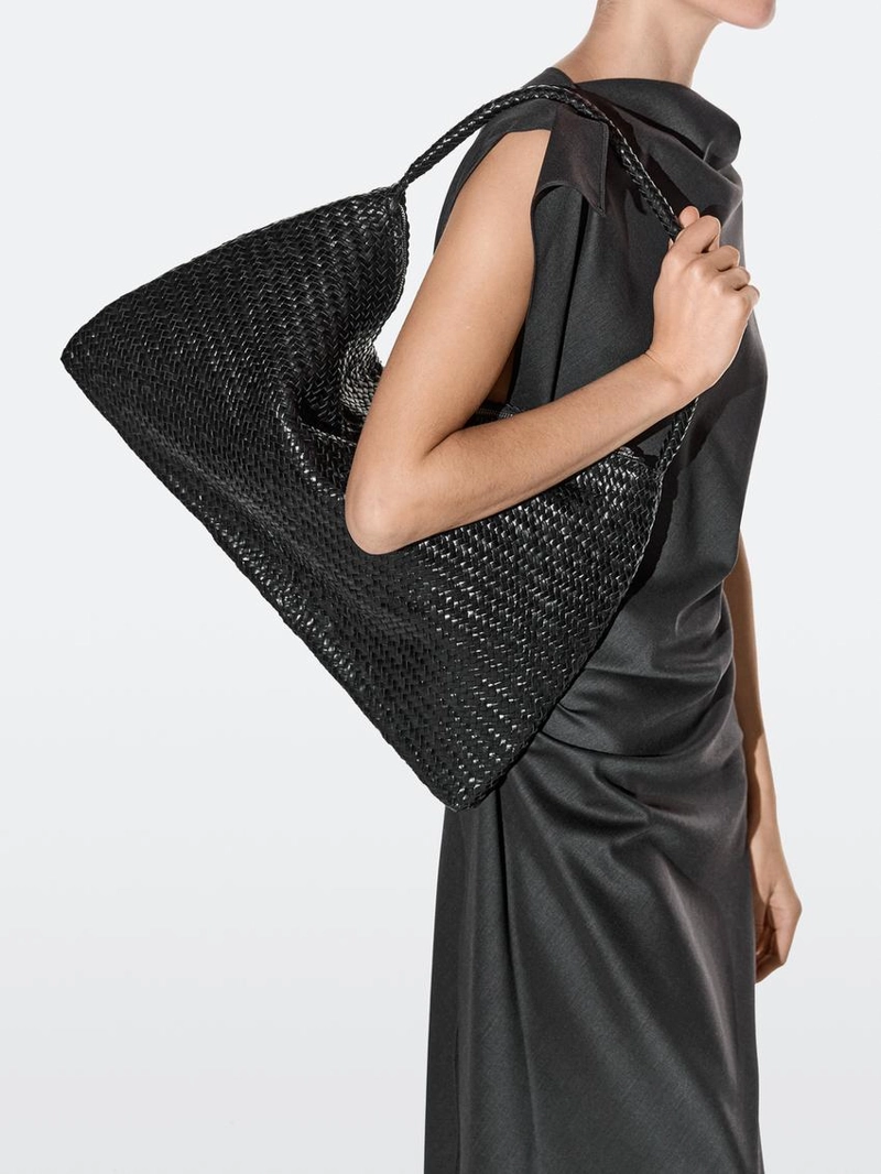 Большая сумка-сатчел из плетеной кожи нубук