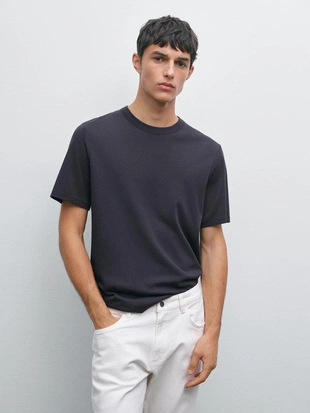 Футболка из хлопкового смесового материала с короткими рукавами- Заказать в России