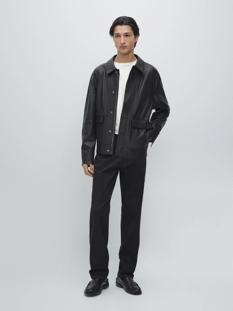 Кожаная куртка из овчины с карманами