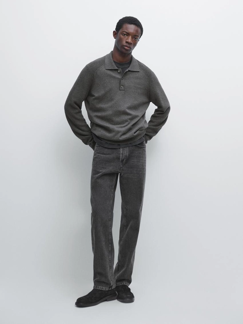 Поло-свитер из хлопково-шерстяной смеси