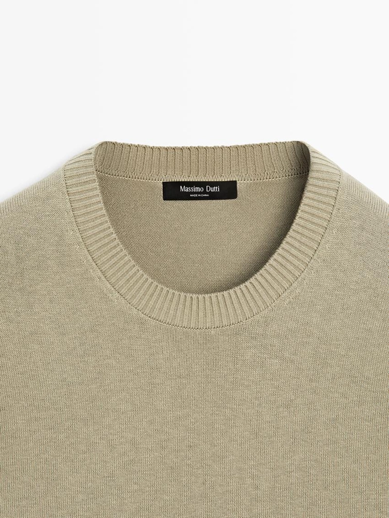 Свитер из хлопка и шерсти с круглым вырезом