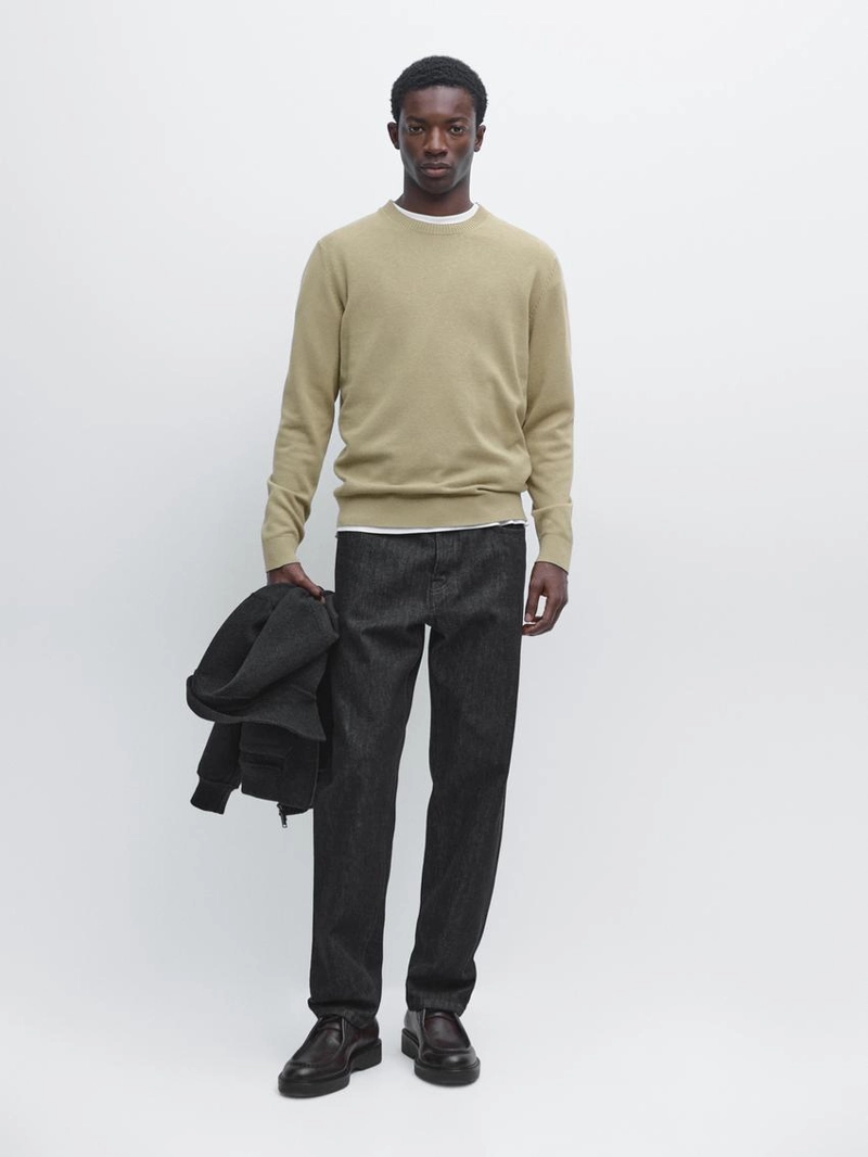 Свитер из хлопка и шерсти с круглым вырезом