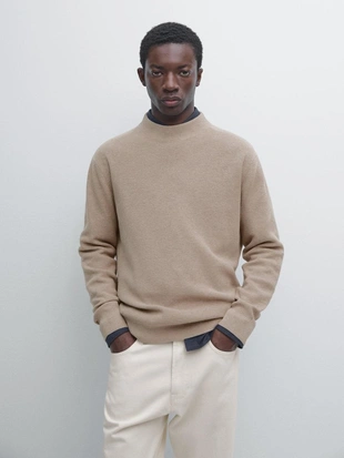 Свитер из смесовой хлопковой пряжи с высоким воротником- Заказать в России