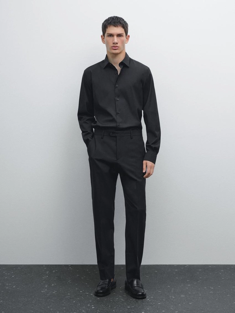 Рубашка слим фит из ткани с эластаном