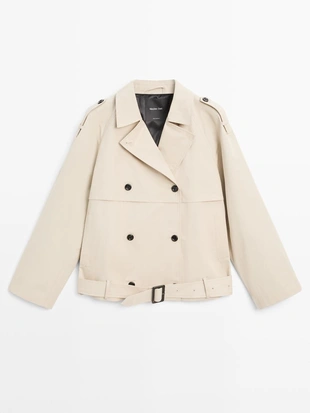 Короткий тренч с деталями пояса- Заказать в России