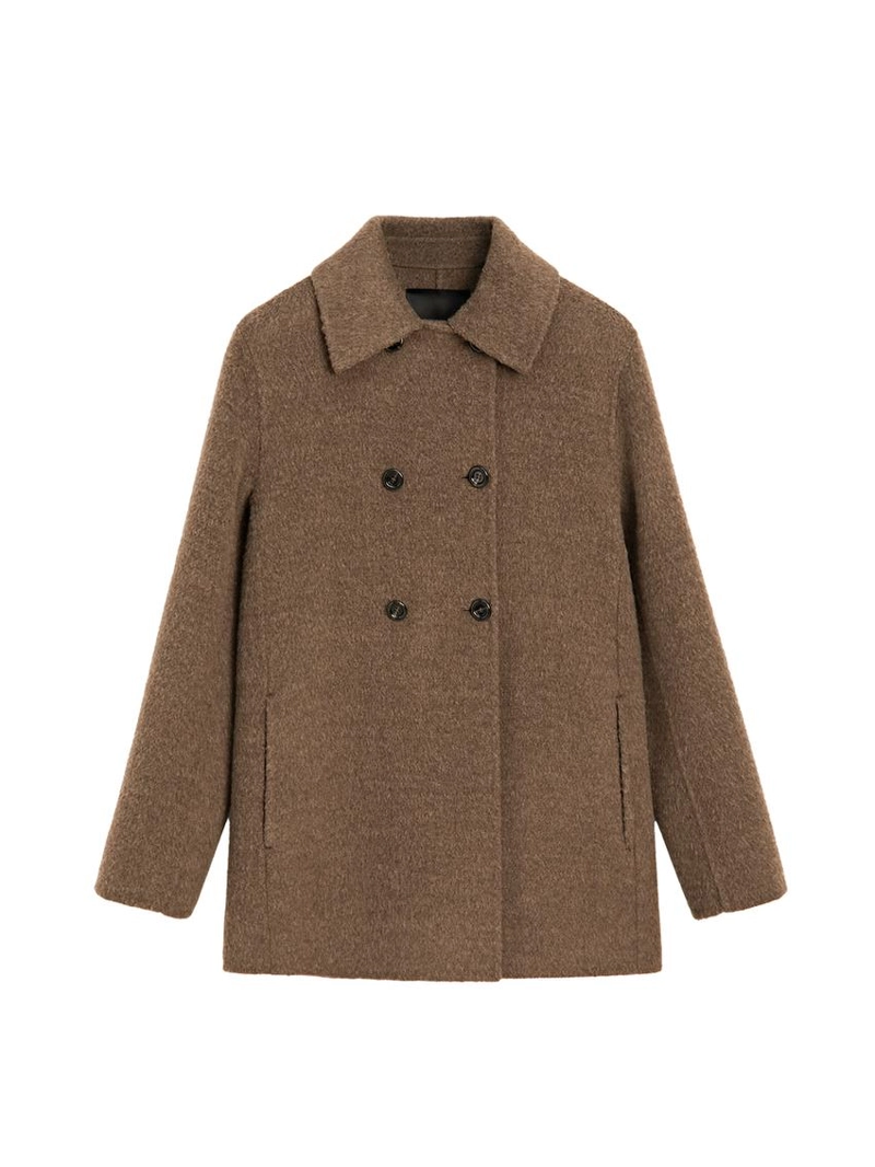 Пальто из шерстяно-шелковой смеси с двубортной застежкой