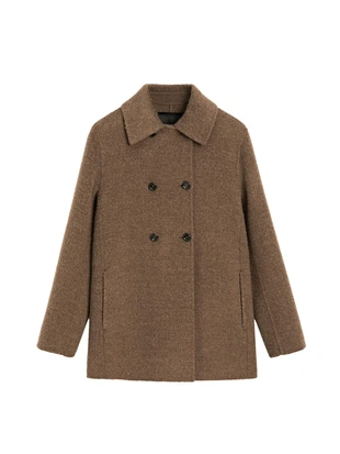 Пальто из шерстяно-шелковой смеси с двубортной застежкой- Заказать в России
