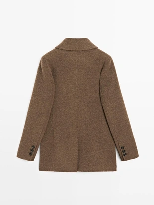 Пальто из шерстяно-шелковой смеси с двубортной застежкой- Заказать в России