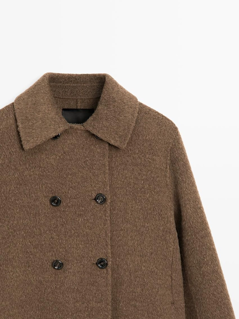 Пальто из шерстяно-шелковой смеси с двубортной застежкой