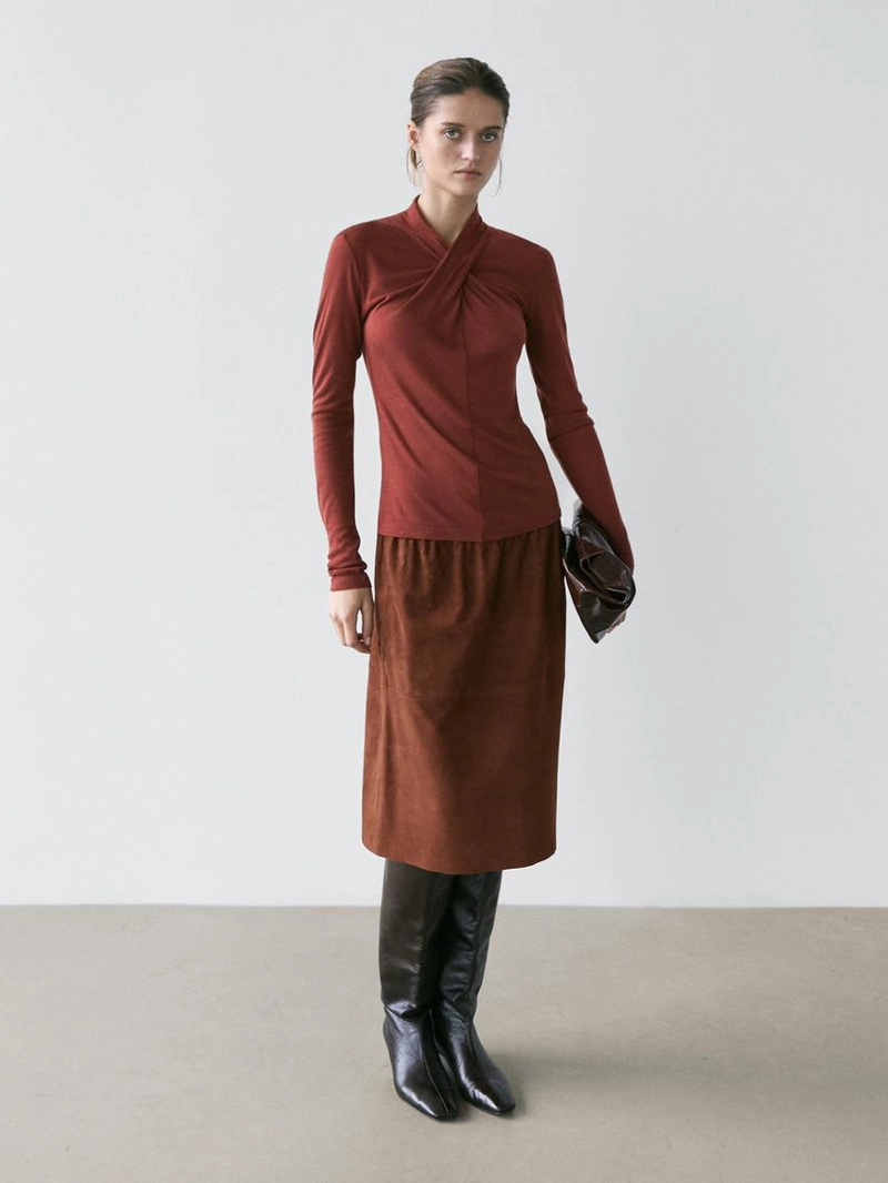 Топ из ленсели и шерсти с перекрестным декольте