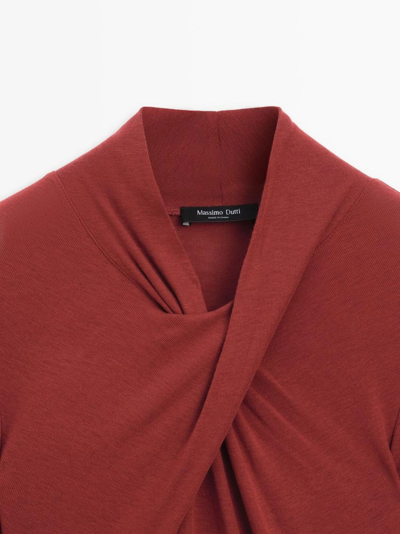 Топ из ленсели и шерсти с перекрестным декольте