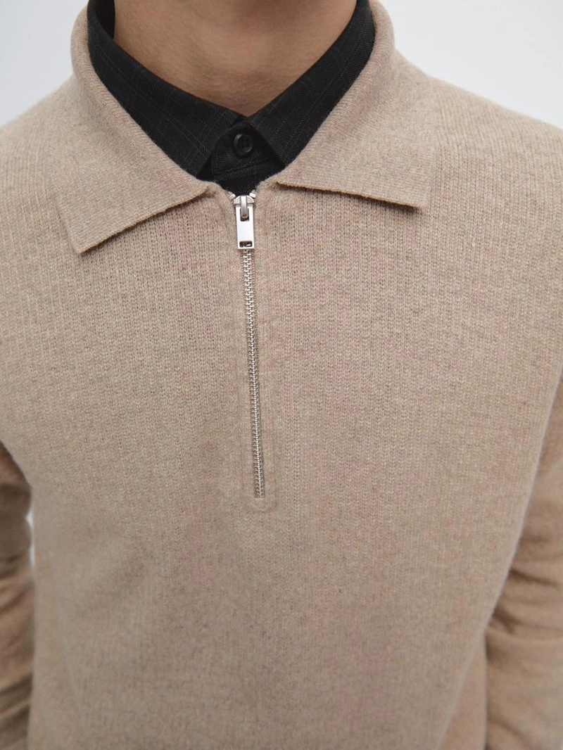 Поло-свитер из вязаного шерстяного микса с молнией