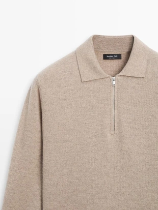 Поло-свитер из вязаного шерстяного микса с молнией- Заказать в России