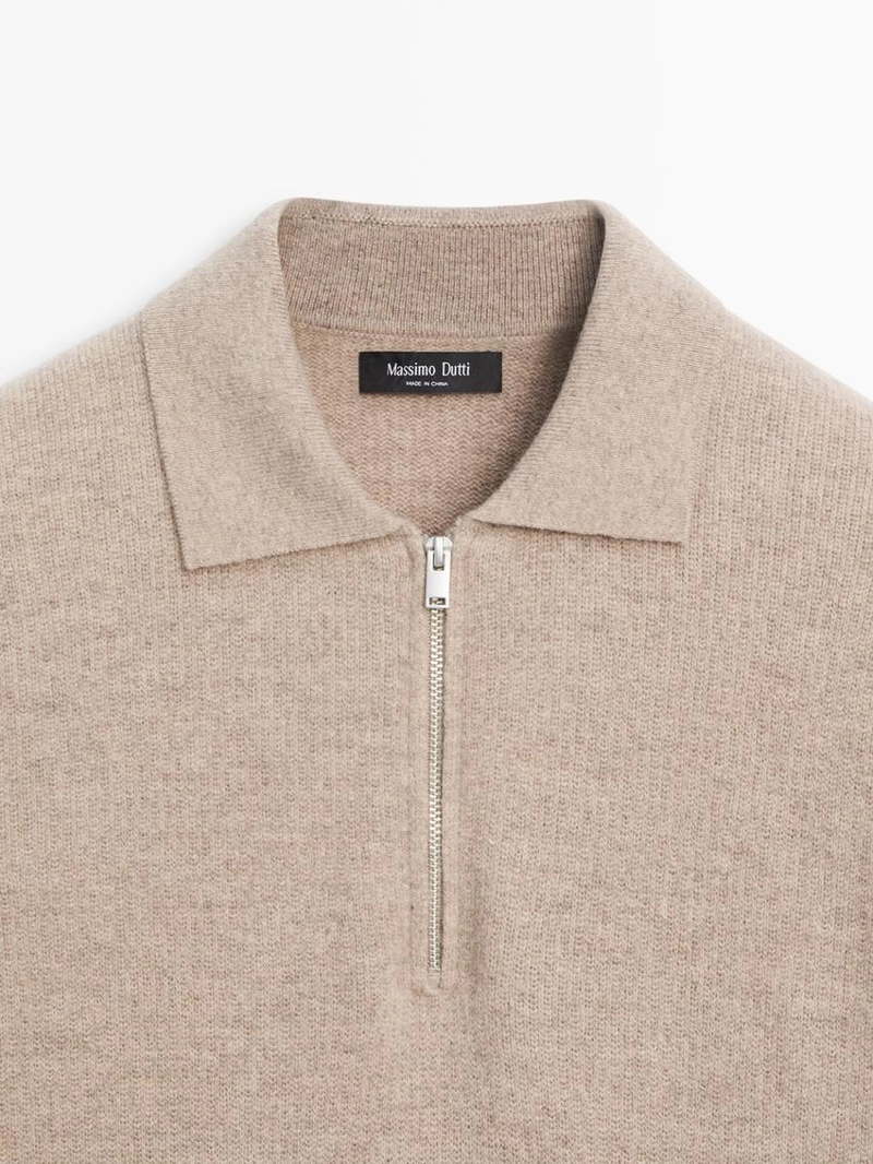 Поло-свитер из вязаного шерстяного микса с молнией