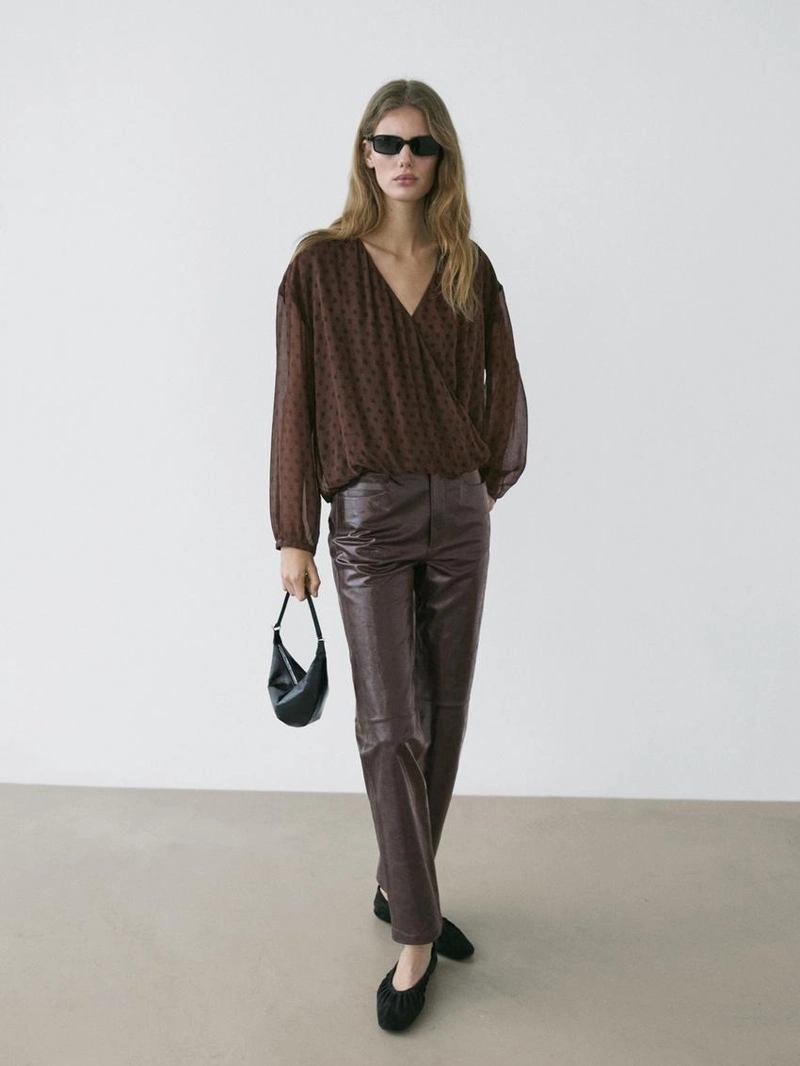 Брюки из овечьей кожи с отделкой нубуком