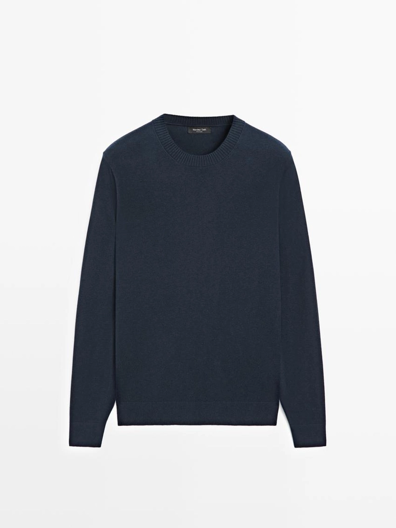 Свитер из хлопка и шерсти с круглым вырезом