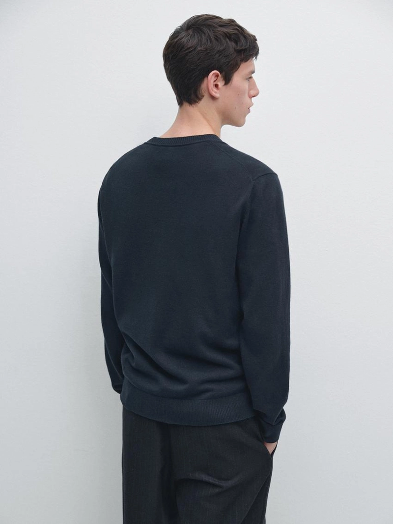 Свитер из хлопка и шерсти с круглым вырезом