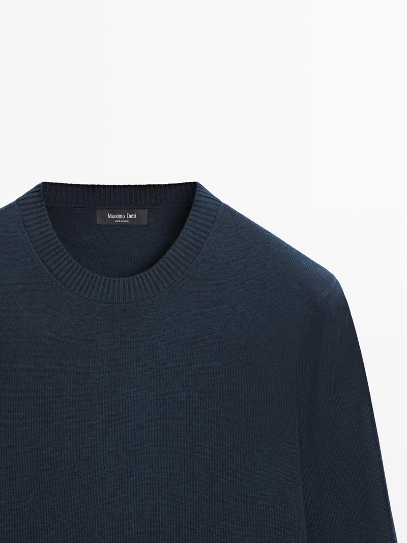 Свитер из хлопка и шерсти с круглым вырезом