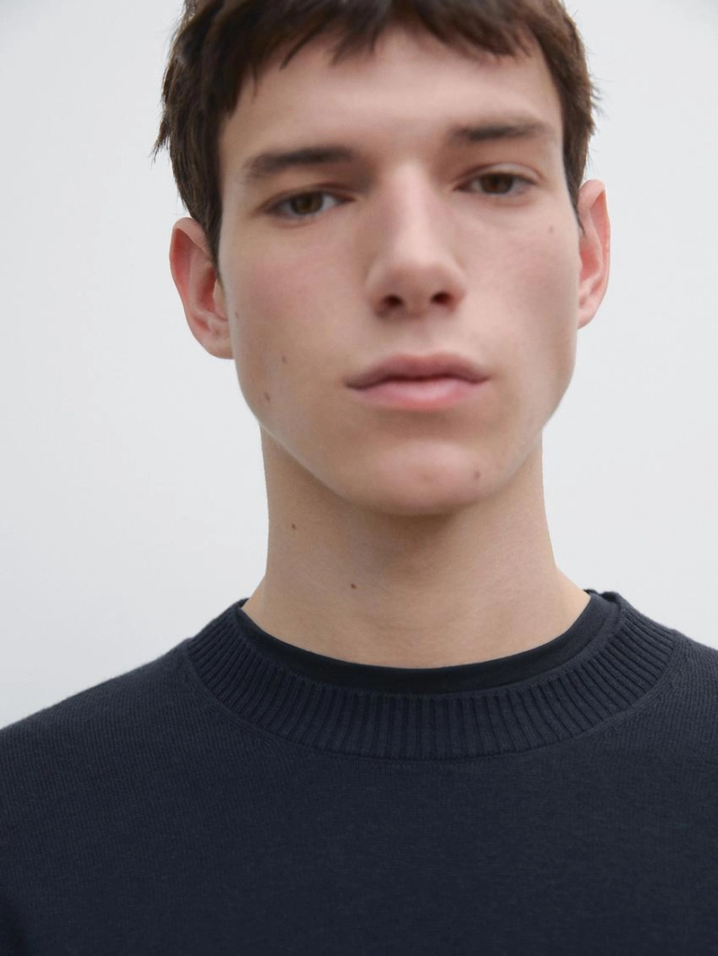 Свитер из хлопка и шерсти с круглым вырезом