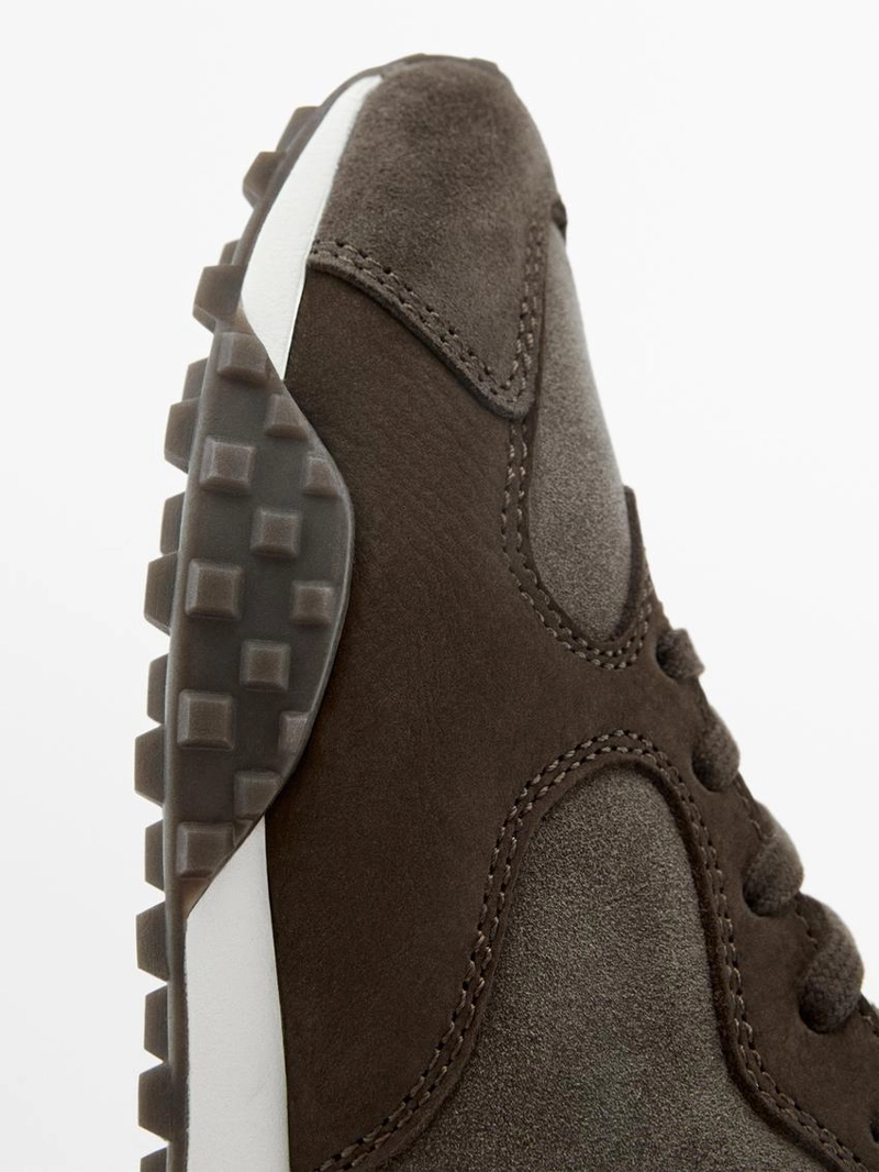 Кроссовки из кожи с контрастными вставками