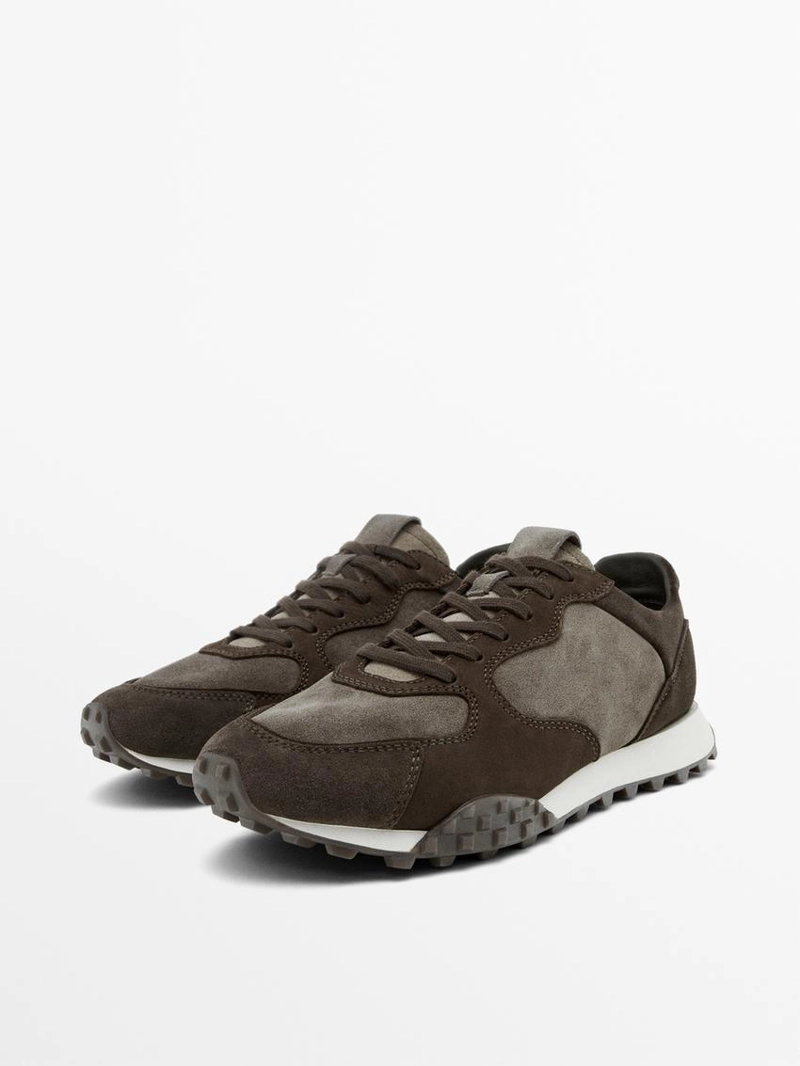 Кроссовки из кожи с контрастными вставками