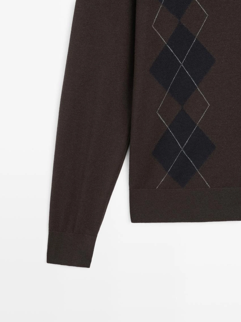 Поло-свитер с воротником стойкой и аргайловым узором из шерстяной смеси