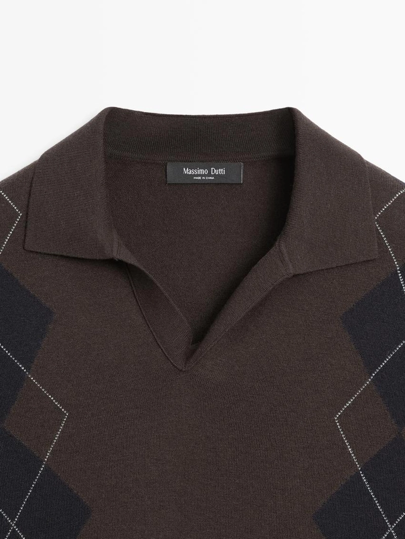 Поло-свитер с воротником стойкой и аргайловым узором из шерстяной смеси