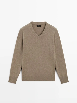 Купить Massimo Dutti Свитер с V-образным вырезом из 100% кашемира