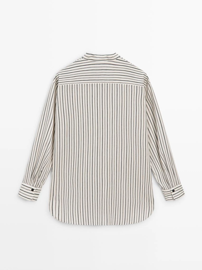Рубашка с полосками и стойкой воротничок