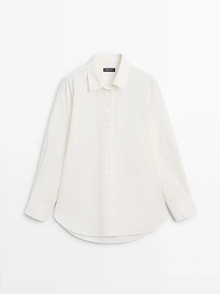 Рубашка из 100% хлопка с пуговицами- Заказать в России