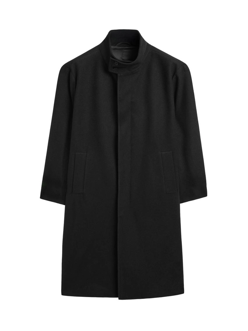 Длинное пальто с высоким воротником из 100% шерсти