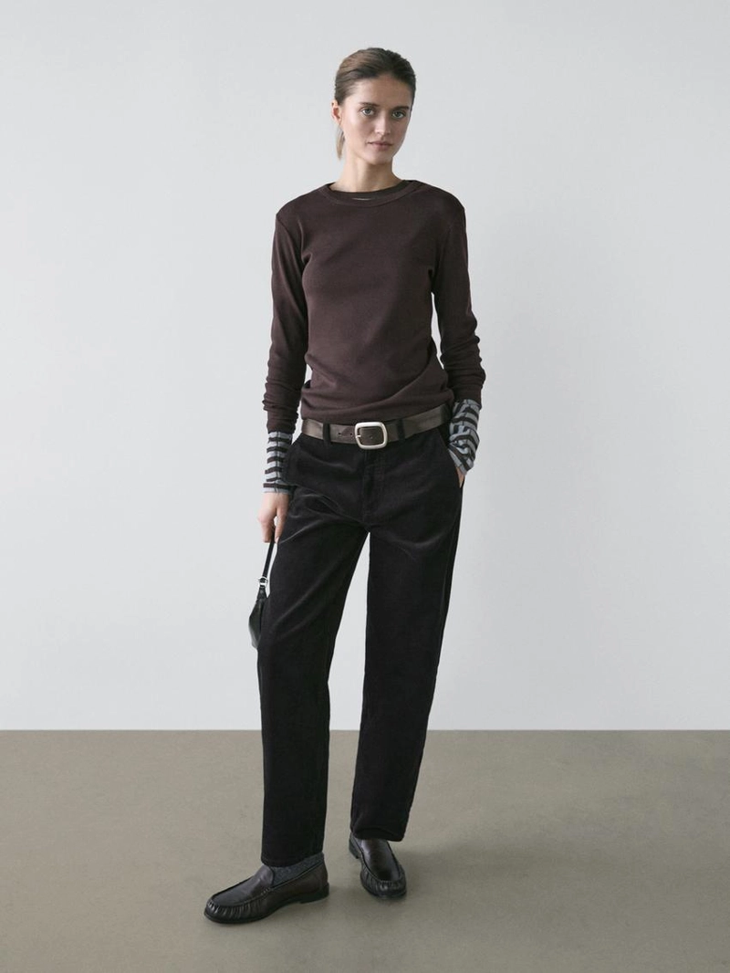 Майка с длинным рукавом из меланжевого трикотажа