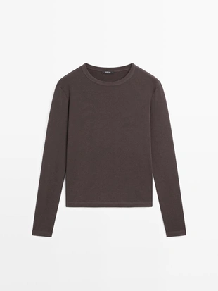 Майка с длинным рукавом из меланжевого трикотажа- Заказать в России