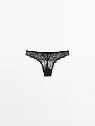 Кружевные трусики с вставкой из сетки- Заказать в России