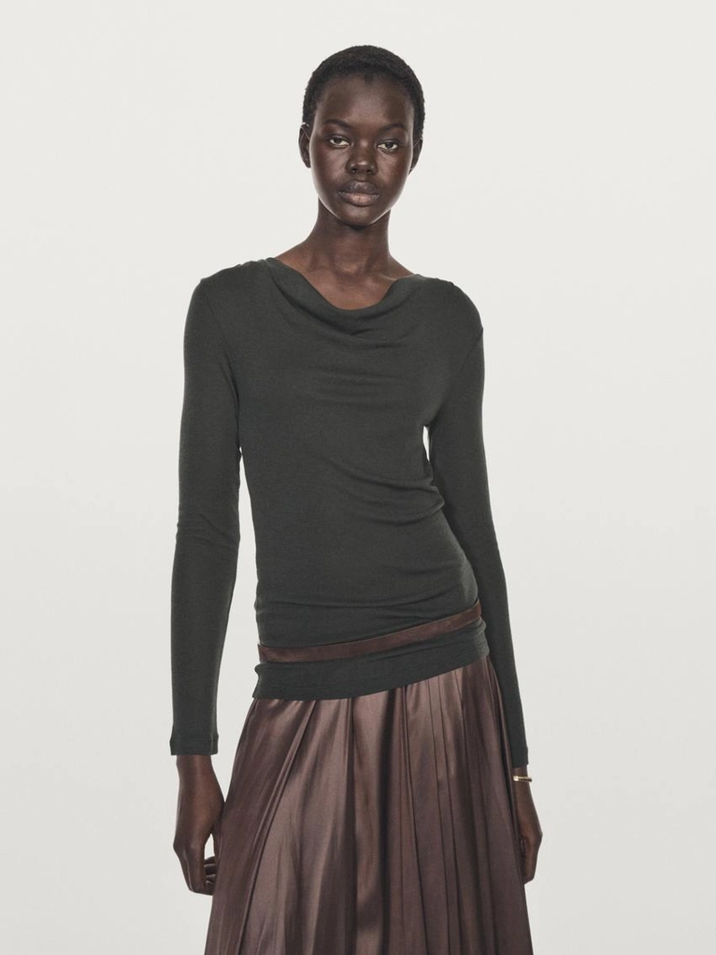 Футболка с длинным рукавом с драпированным воротником