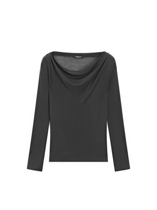 Футболка с длинным рукавом с драпированным воротником- Заказать в России