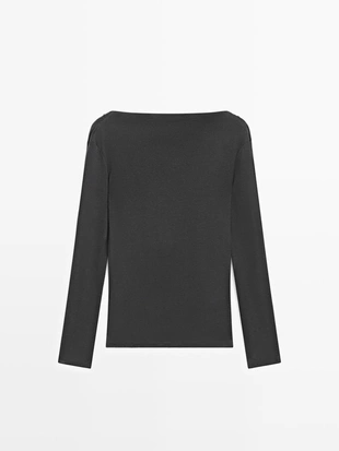 Футболка с длинным рукавом с драпированным воротником- Заказать в России