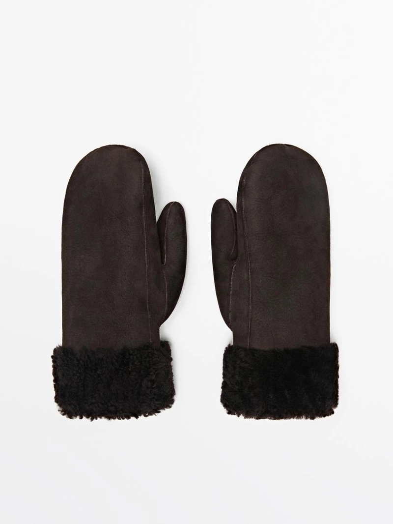 Кожаные варежки с двойной отделкой