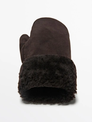 Купить Massimo Dutti Кожаные варежки с двойной отделкой