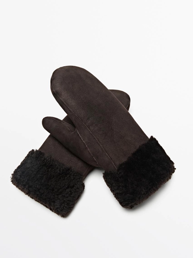 Кожаные варежки с двойной отделкой